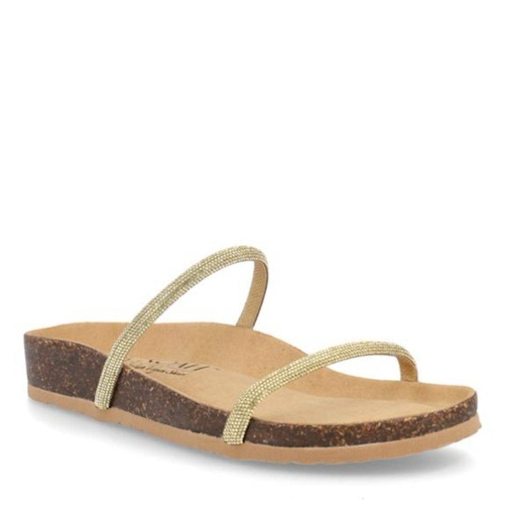 Noah Italian Vegan Women's Sandals Open Lidia Beige & Sparkly Gold Size 37